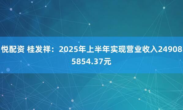 悦配资 桂发祥：2025年上半年实现营业收入249085854.37元